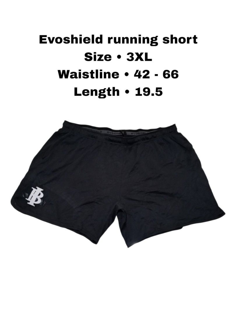Evoshield Running Shorts Black Size 3XL (Category: Activewear) located in Magdalena. Submitted by magdalenathrift20 (Listing ID 1469168439, Image 1). Description: - Brand: Evoshield - Color: Black - Size: 3XL - Waistline: 42 to 66 inches - Length: 19.5 inches - Features: Elastic waistband with brand logo print and graphic logo on lower leg - Origin: Made in Vietnam - Condition: Brand new / Excellent - Perfect for running, gym workouts, and active