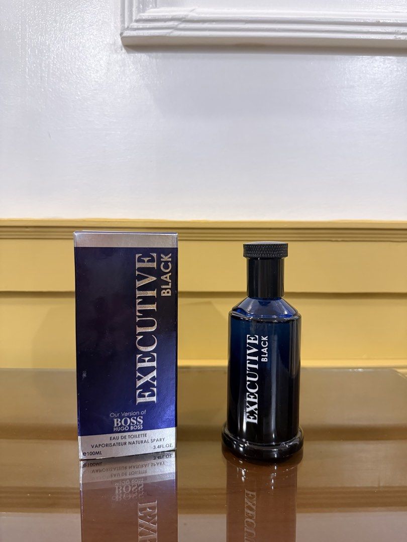 Executive Black Eau De Toilette 100ml (Category: Fragrance & Deodorants) located in Manila. Submitted by _____car0usell (Listing ID 1469281973, Image 3). Description: - Executive Black 100ml Eau de Toilette (Inspired by Hugo Boss) - lightly used, properly stored in box - comes complete with the original silver box - perfect for daily wear or gifts - see red line (last pic) to check the perfume level inside.