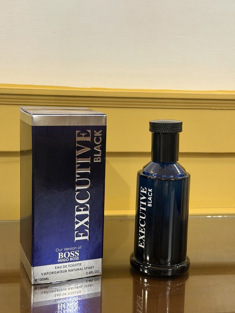 Executive Black Eau De Toilette 100ml (Category: Fragrance & Deodorants) located in Manila. Submitted by _____car0usell (Listing ID 1469281973, Image 1). Description: - Executive Black 100ml Eau de Toilette (Inspired by Hugo Boss) - lightly used, properly stored in box - comes complete with the original silver box - perfect for daily wear or gifts - see red line (last pic) to check the perfume level inside.