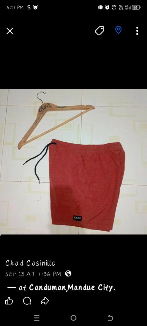 Ezekiel Board Shorts Size 30 Red (Category: Swim Trunks & Board Shorts) located in Mandaue City. Submitted by oceacasini96558 (Listing ID 1469233079, Image 1). Description: - Brand/Model: Ezekiel board shorts - Color: Red - Size: 30 waistband with adjustable black drawstring - Pocket: Single back pocket with button closure on the right side - Material: 70% polyester, 20% cotton, 10% spandex blend for stretch and comfort - Care instructions: Machi