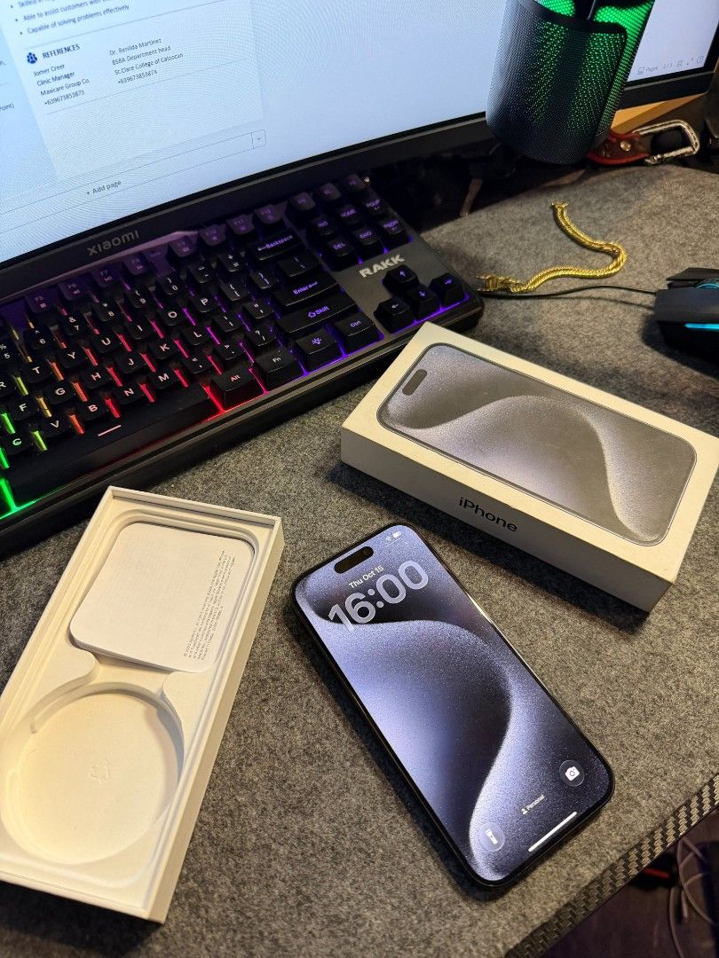 For sale iphone 15pro 128gb (Category: iPhone 15 Series) located in Manila. Submitted by freeocean-4a848f (Listing ID 1469232453, Image 2). Description: For sale iphone 15pro 128gb Ntc approved (Zpa/ local variant) 87% battery health Factory unlocked (any sim) All features working; Face id working truetone working No history repair Original all parts No issue Check and reset all you want during our meetup all photos of the unit posted. slightly n