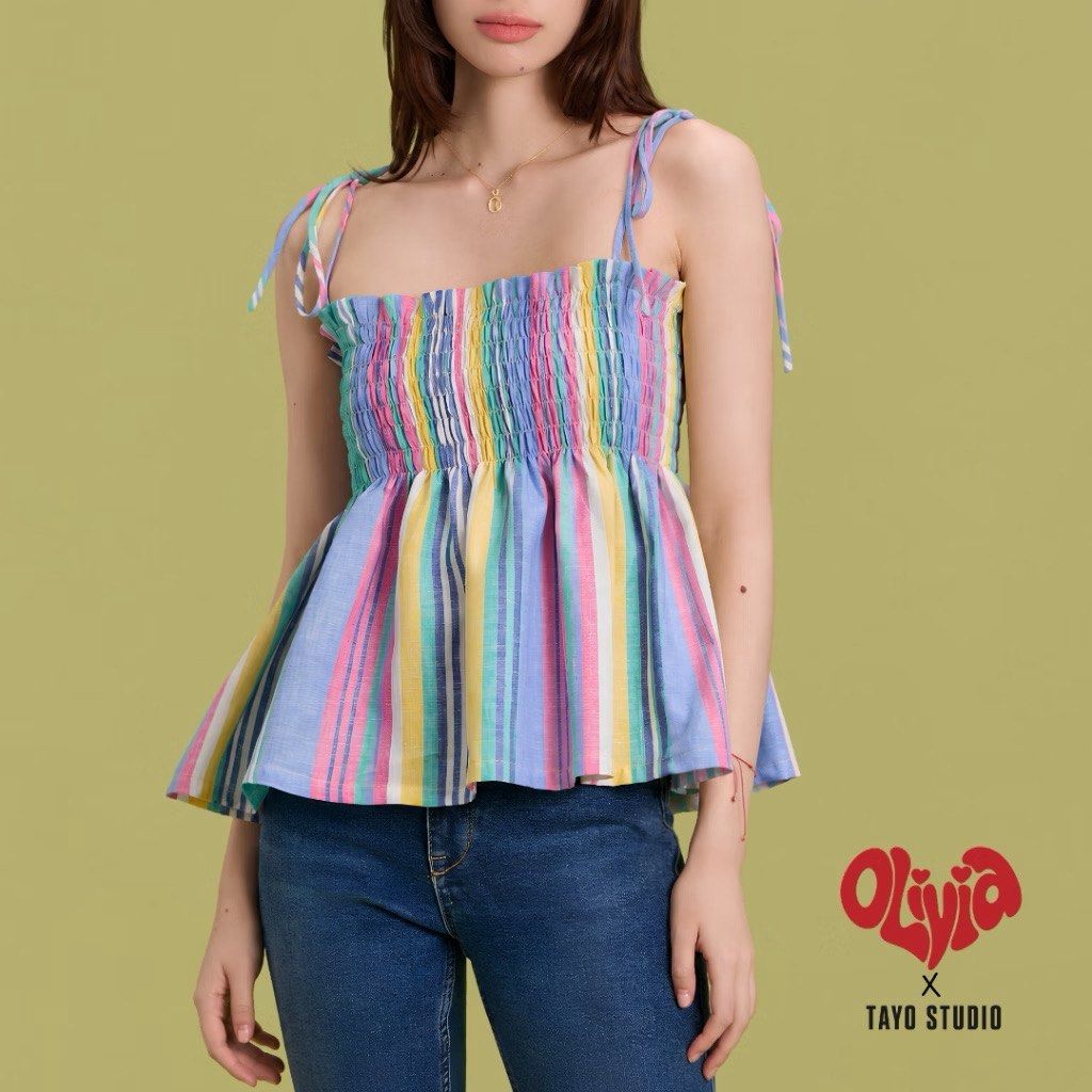 olivia x tayo studio oli top size 3 (Category: Sleeveless) located in Manila. Submitted by addupmylove (Listing ID 1469349884, Image 1). Description: olivia x tayo studio oli top in multicolor linen - size 3! check size chart for ref - its so so cute irl and the quality is really good - never used only worn to fit :) - rfs: its big on me 😓.