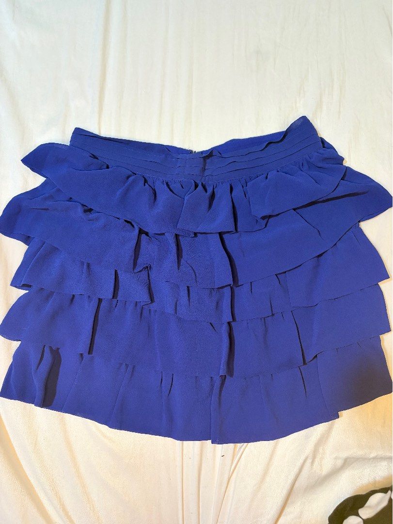 Forever 21 Blue Ruffled Layered Skirt (Category: Skirts) located in Manila. Submitted by thriftwithgem (Listing ID 1469254895, Image 1). Description: - Brand: Forever 21 - Color: Bright royal blue - Style: Tiered ruffle skirt with multiple flowy layers for great volume and movement - Waist: Mid-rise with a structured fit - Size: 165/76A M-L .