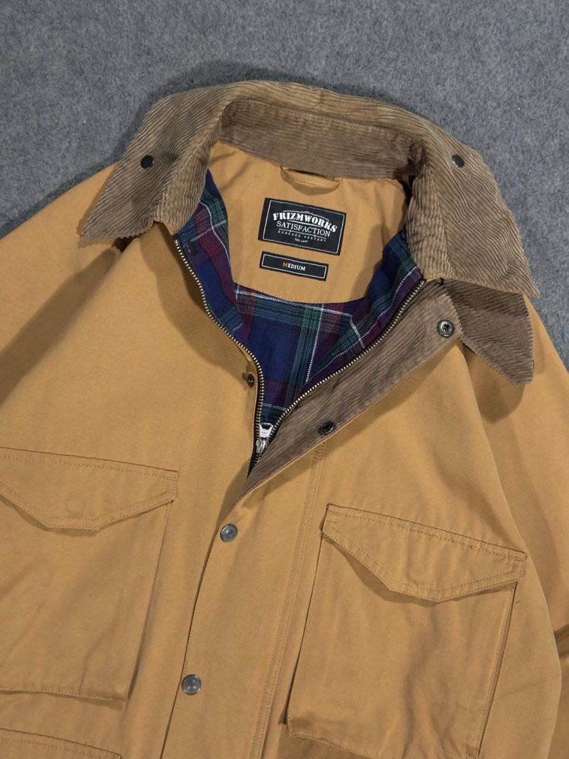 FRIZMWORKS Series Royal Hunting Jacket (Category: Coats, Jackets and Outerwear) located in Zamboanga. Submitted by zhifay (Listing ID 1469365492, Image 3). Description: FRIZMWORKS Series Royal Hunting Jacket Heritage utility jacket. This is reproduction of classic rugged outdoor/workwear gear, featuring incredible vintage details like a wide-waled corduroy collar, a tartan plaid half-lining, and a detailed interior sailing ship graphic patch. Mea