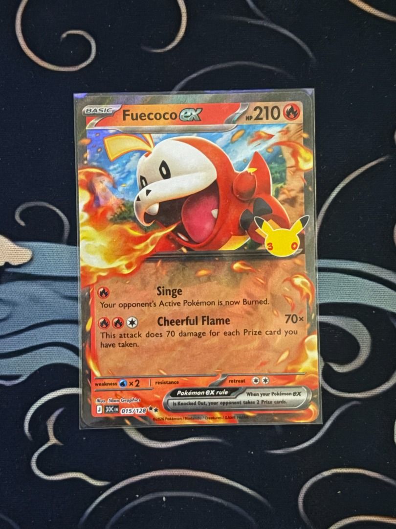 Fuecoco ex (Category: Raw Singles) located in Makati City. Submitted by route199 (Listing ID 1469317437, Image 1). Description: Fuecoco ex - 30th Celebration Double Rare - 015/128 Meet-up available Shipping via J&T/LBC/Grab/Lalamove.