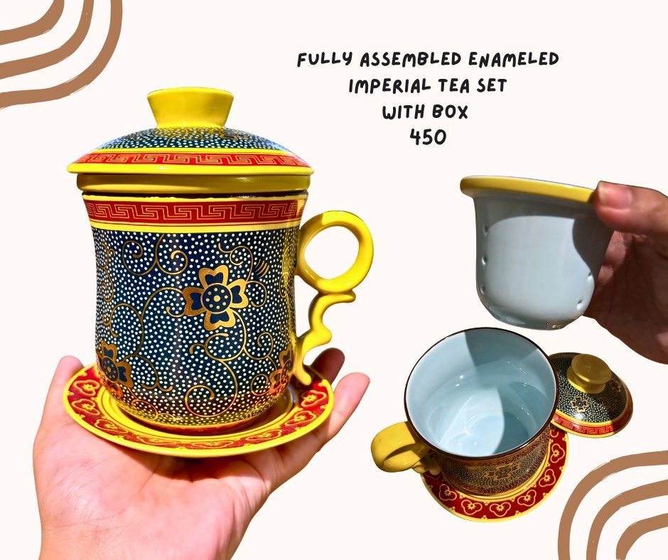 Fully Assembled Enameled Imperial Yellow Tea set (Category: Coffee & Tea Tableware) located in Pasig City. Submitted by homeyvibesph (Listing ID 1469257714, Image 1). Description: .