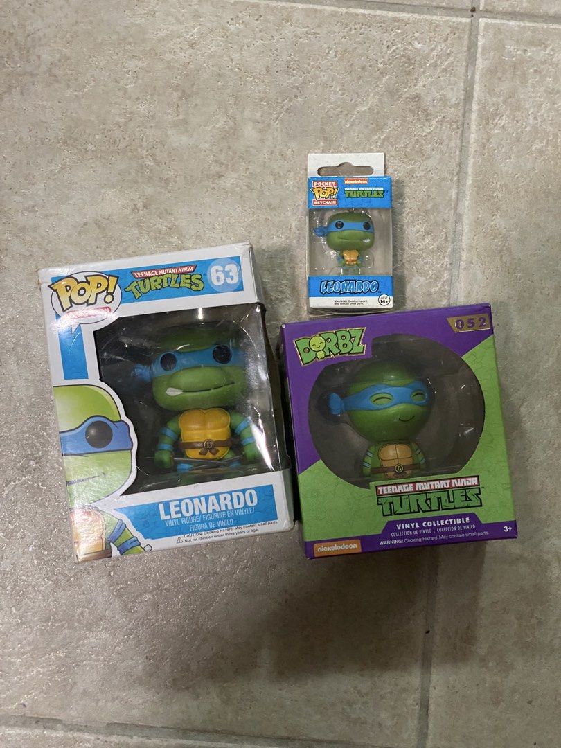 Funko Pop Teenage Mutant Ninja Turtles Leonardo Bundle (Category: Figurines & Statues) located in Cebu City. Submitted by bred_bt (Listing ID 1469225300, Image 1). Description: - 3-piece Funko Teenage Mutant Ninja Turtles Leonardo bundle - Includes Pop! Vinyl Figure #63 (bad box), Dorbz Vinyl Collectible #052, and Pocket Pop! Keychain - 100% authentic - All items unopened in original packaging - Minor shelf wear on boxes except pop Bad box - Idea