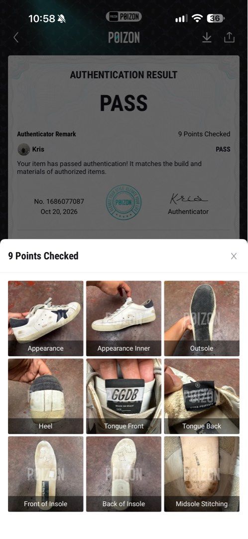 Original GGDB Golden Goose Superstar Size EU41 (Category: Sneakers) located in Manila. Submitted by mr_buysell (Listing ID 1468884876, Image 3). Description: 100% original - Passed Authentication by POIZON GGDB Golden Goose Superstar Suede Dark Blue Tab & Star Size EU41 - 26-26.5cm (Fits to US 9 Mens) Issue: Outsole cracks Sampaloc Manila area.