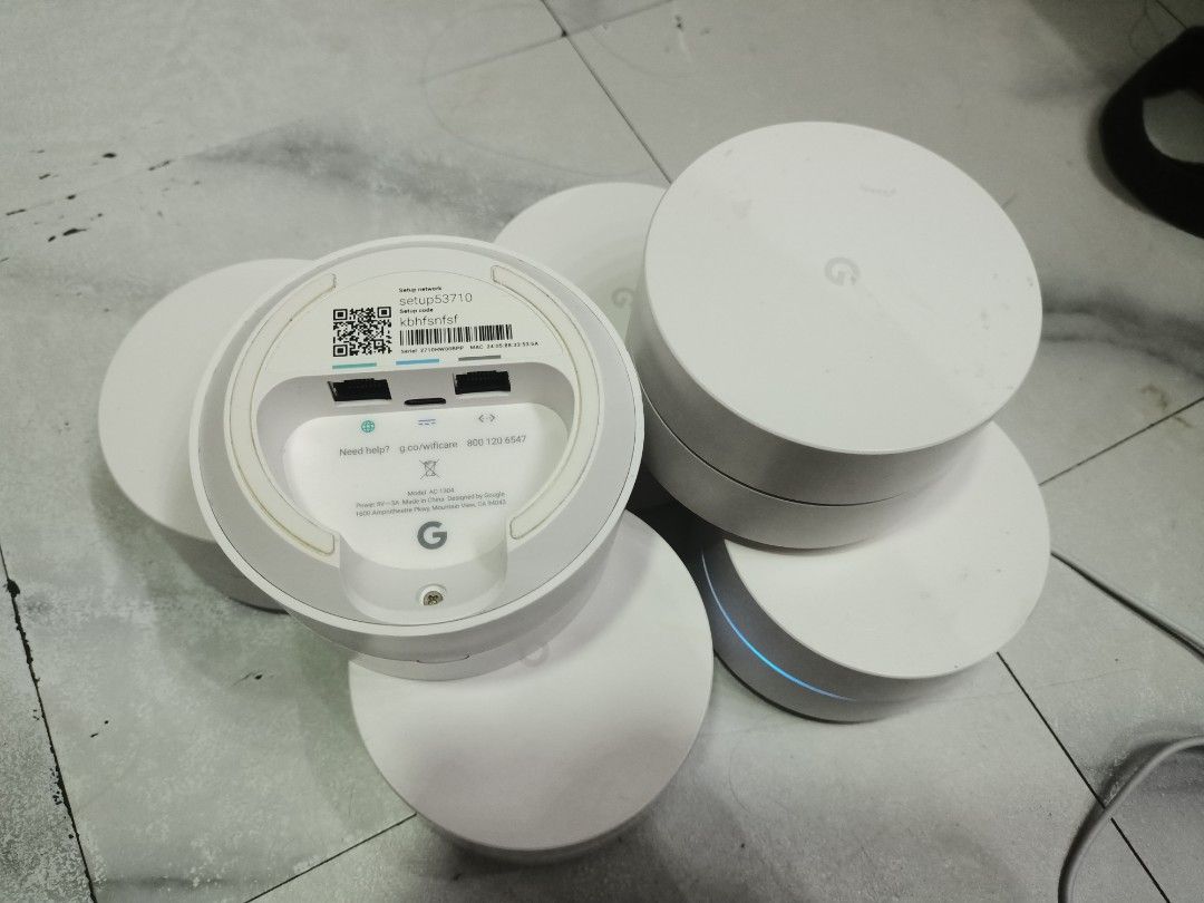 Google Wifi Router Snow Mesh Point AC1304 (Category: Networking) located in Meycauayan. Submitted by jonruelan (Listing ID 1469162051, Image 3). Description: 1800 each 1500 if take all unit and adaptor only no box 6month old see makinis pa pick up or pa lalamove mo. RFS UPGRADE TO LINKSYS VELOP. - Authentic Google Wifi mesh router units in clean snow white (Model AC1304) - Eliminates dead zones and expands whole-home wireless coverage .