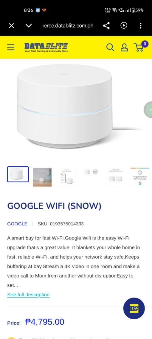 Google Wifi Router Snow Mesh Point AC1304 (Category: Networking) located in Meycauayan. Submitted by jonruelan (Listing ID 1469162051, Image 1). Description: 1800 each 1500 if take all unit and adaptor only no box 6month old see makinis pa pick up or pa lalamove mo. RFS UPGRADE TO LINKSYS VELOP. - Authentic Google Wifi mesh router units in clean snow white (Model AC1304) - Eliminates dead zones and expands whole-home wireless coverage .