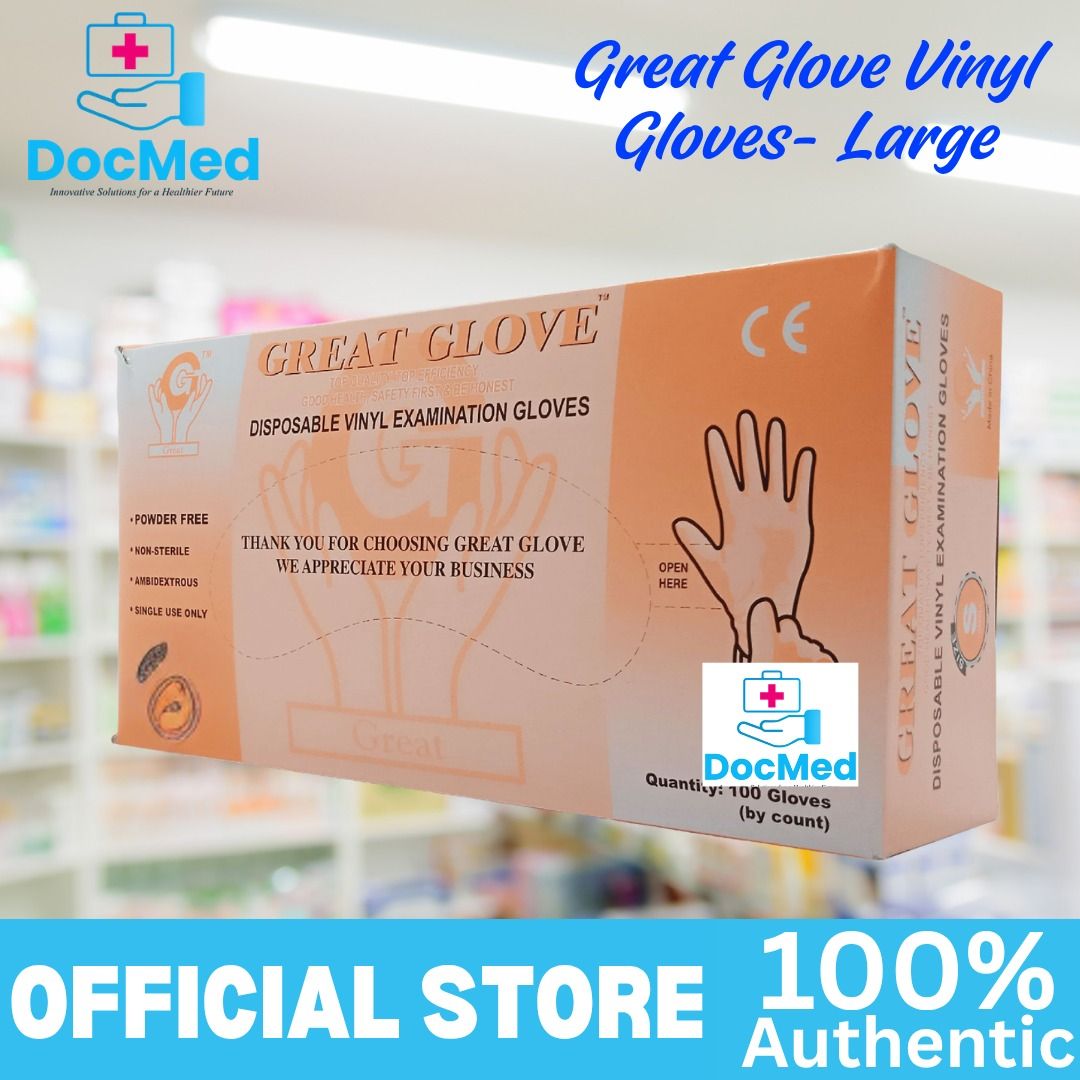 GREAT GLOVE VINYL GLOVES 100 PCS PER BOX (Category: Medical Supplies & Tools) located in Quezon City. Submitted by zee_010200 (Listing ID 1469170837, Image 2). Description: .