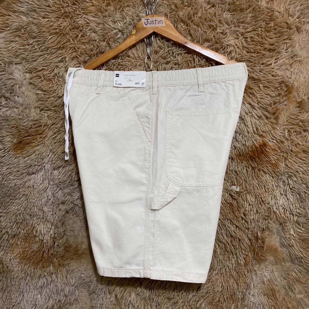 GU Painter Jorts Off White Size L (Category: Shorts) located in Butuan. Submitted by jc13thrifts (Listing ID 1469342294, Image 3). Description: - Brand new with original store tags attached - Color: Off-white - Material: 100% cotton - Size: Japanese Size L (fits waist 84-92cm) - Features: Elastic waistband with drawstring, front and back pockets, and utility loop details.