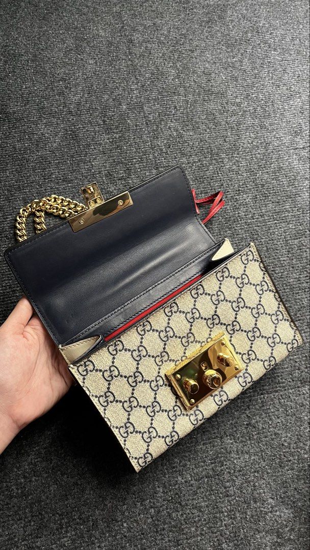 Gucci | GG Supreme Padlock (Category: Luxury Bags & Wallets) located in Muntinlupa City. Submitted by enchantiquebyygtrends (Listing ID 1469380398, Image 2). Description: G*CCI | GG SUPREME PADLOCK Beautiful condition, looks new! with fine hairline scratches on the gold-tone lock hardware, as shown. Chain remains shiny and well-preserved. Still gorgeous and effortlessly elegant! Location: Alabang, Muntinlupa📍 DISCLAIMER: We are not affiliated wi