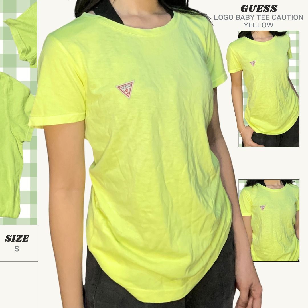 GUESS Logo Baby Tee Caution Bright Neon (Category: Shirts) located in Quezon City. Submitted by stormberi (Listing ID 1469221768, Image 1). Description: 🤍 Brand: GUESS 🤍 Size: S 🤍 Color: Bright Neon Green (Yellow on tag) 🤍 Condition: Brand new. Never used! 🤍 Original price: ₱1,498 🤍 Material: Soft cotton blend 🤍 Do not hesitate to send a DM for further questions/inquiries & more pics! MOP: GCash (PAYO) MOD (shouldered by the buyer): Lalamo