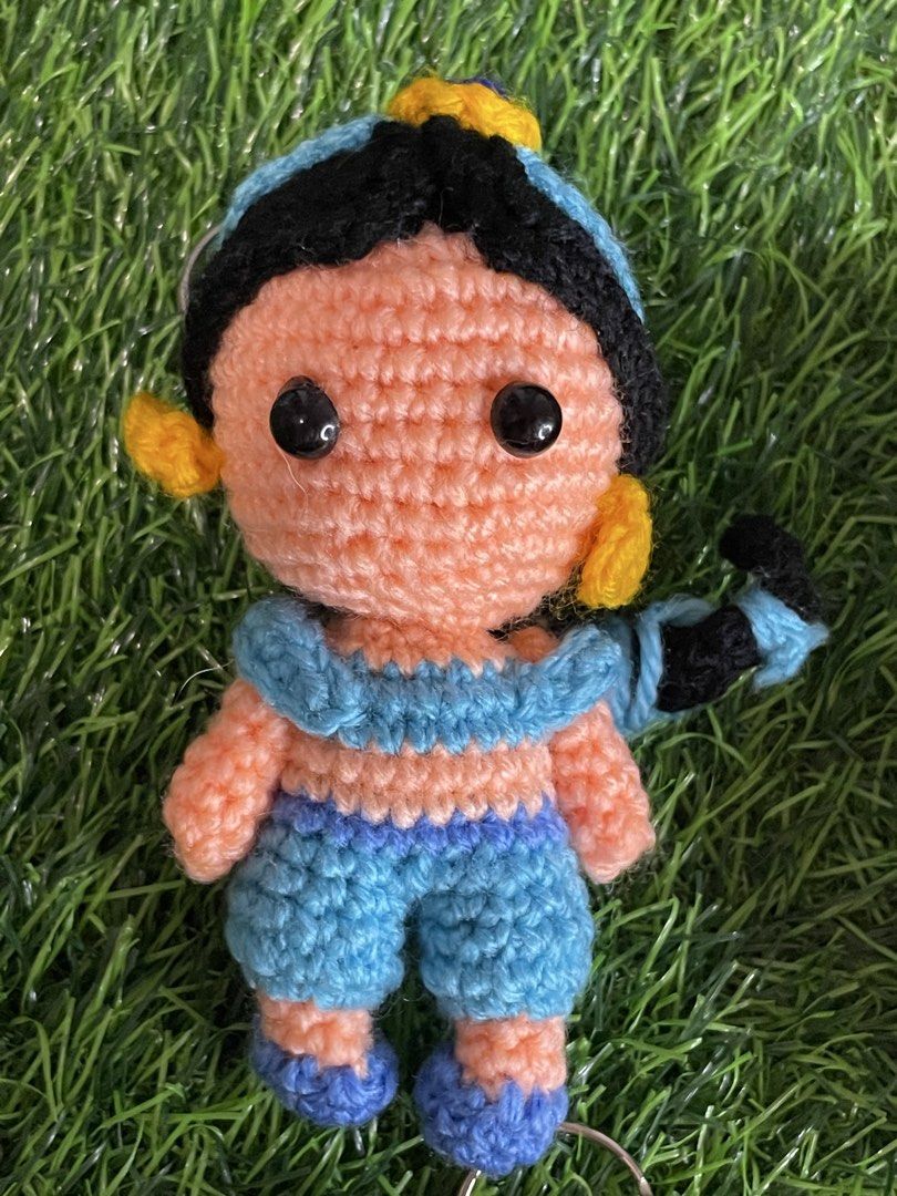 Handmade Disney Princess Crochet Keychain Dolls (Category: Plushies & Soft Toys) located in Quezon City. Submitted by gq.packagingsupplies.ph (Listing ID 1469256121, Image 2). Description: Jasmine Pocahontas Mulan Tiana Rapunzel Merida Moana.
