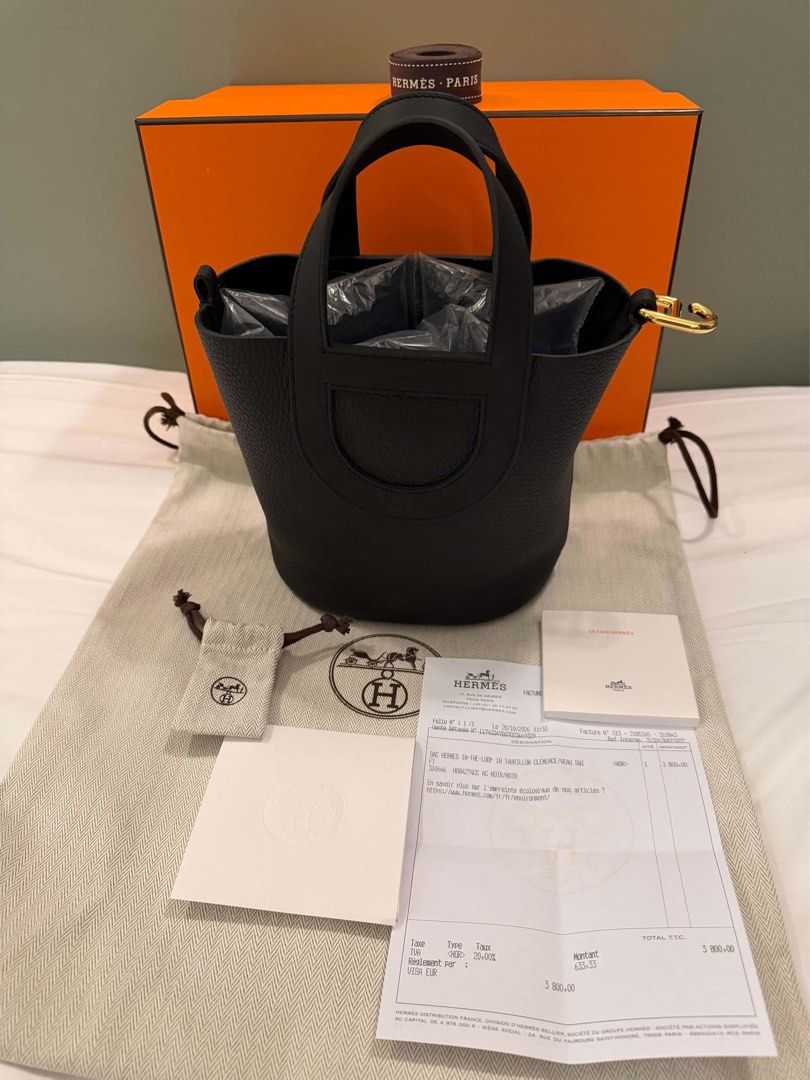 HERMES IN THE LOOP 18 (Category: Luxury Bags & Wallets) located in Taguig. Submitted by luxuryfindsforless (Listing ID 1469377673, Image 2). Description: Hermes In the Loop 18 Gold hardware Color: Noir (black) Complete set, with store receipt Purchased in Paris France Oct 2026.