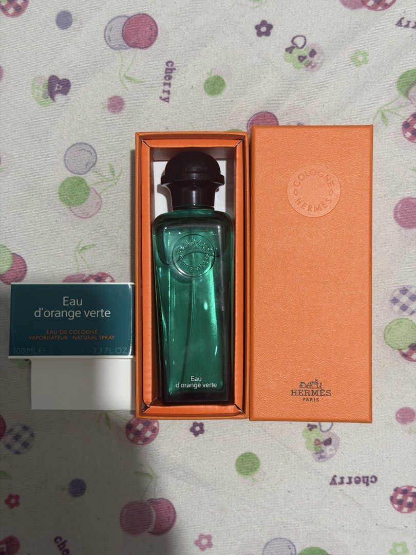 Hermès Eau d'orange verte Eau de Cologne 100ml (Category: Fragrance & Deodorants) located in Manila. Submitted by chccj835237 (Listing ID 1469321560, Image 1). Description: - Authentic Hermès Eau d'orange verte Eau de Cologne - Size: 100ml / Natural spray vaporisateur - Condition: Brand new, unused, kept in original packaging - Packaging: Classic green glass flacon with dark cap, includes signature orange presentation box with teal belly band - G