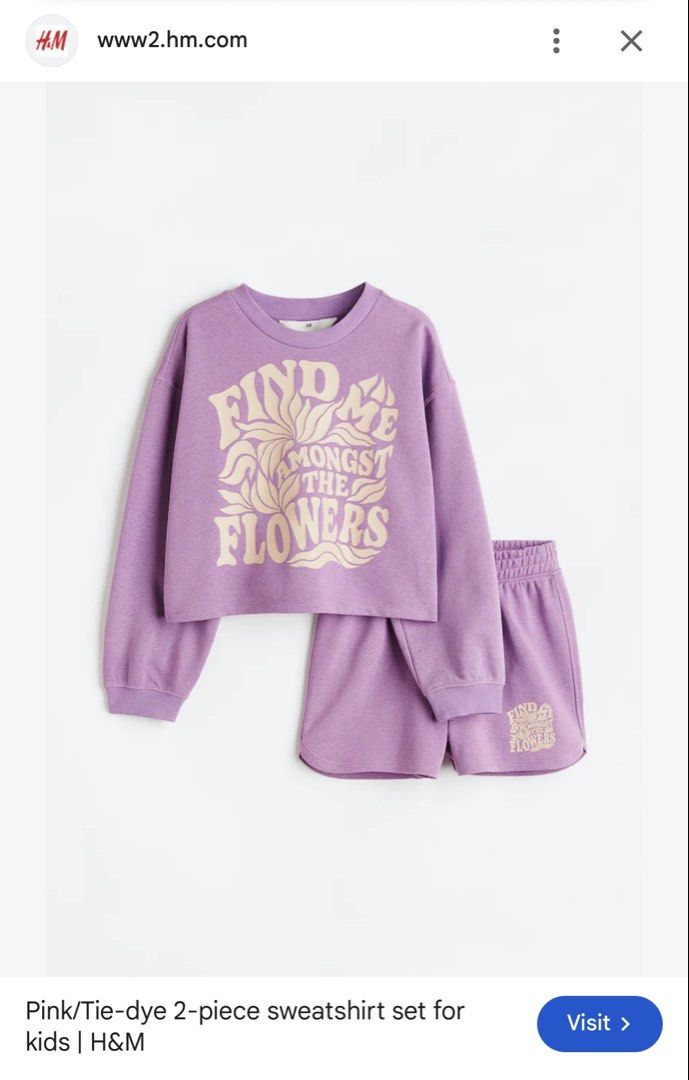 H&M (Preloved) (Category: Sets or Coordinates) located in Agdangan. Submitted by curatedreloveph (Listing ID 1469315792, Image 3). Description: Selling this cute 2-piece sweatshirt set! 💜 Size : Kids 14Y+ / EUR 170 Can also fit adults wearing XS–S. Soft & comfy cotton fabric Php. 300.00 fixed.