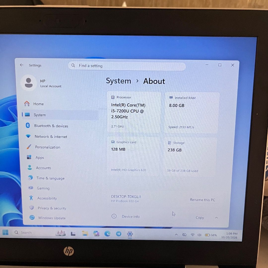 HP Inter core i5 7th Gen (Category: Laptops & Notebooks) located in Caloocan City. Submitted by adlnrie (Listing ID 1469327046, Image 3). Description: HP Intel Core i5 7th Gen Good for VA, Teaching, Students with free headset, mouse, bag, and mouse pad 8gb RAM 238 GB.