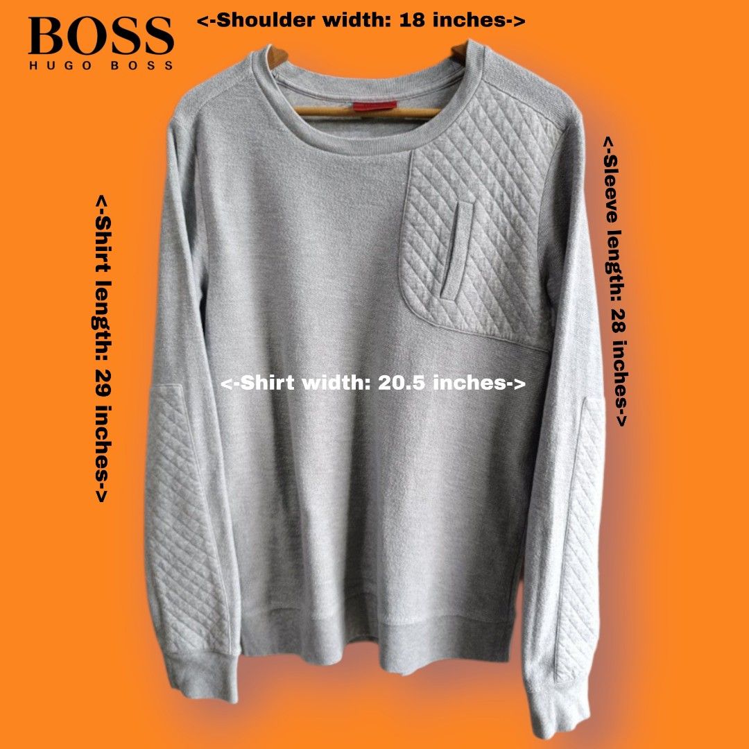 Hugo Boss Mens Gray Patch Design SweatShirt (Category: Coats, Jackets and Outerwear) located in Bacoor. Submitted by nineties_kid (Listing ID 1469203907, Image 1). Description: <==• Hugo Boss Mens Gray Patch Design SweatShirt Size: Medium Shoulder width: 18 inches Sleeve length: 28 inches Shirt width: 20.5 inches Shirt length: 29 inches ______ -Modes Of Delivery: J&T/Lalamove/ LBC (Cash on Pick-up/COD) -Meet-up (Bacoor Cavite Area/Mandaluyong-Sha