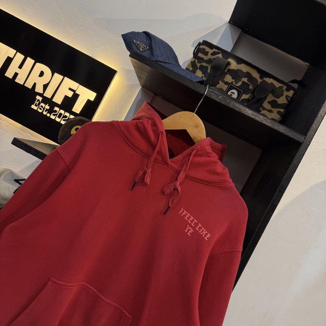 I Feel Like PABLO Red Hoodie (Category: Hoodies) located in Manila. Submitted by carbungcoalex (Listing ID 1469339545, Image 2). Description: I FEEL LIKE PABLO RED HOODIE 21 by 27 Good Condition Need wash 1200 CLAIM.