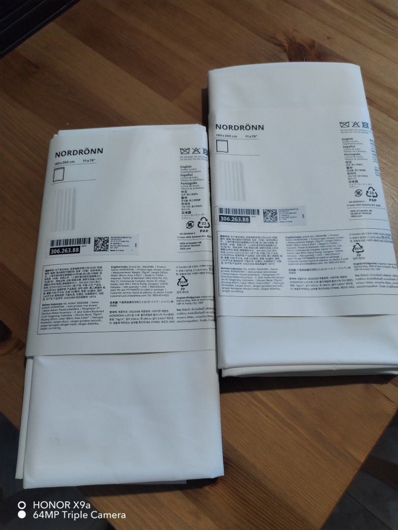 ikea Shower Curtain ( 2 Pcs available) (Category: Bathroom & Kitchen Fixtures) located in Muntinlupa City. Submitted by arciagamaryann68 (Listing ID 1469241951, Image 2). Description: - Brand: IKEA - Model: NORDRÖNN - Size: 180 x 200 cm - Material: Polyethylene plastic (durable and water-resistant) - Condition: Brand new in original packaging - Perfect for standard bathroom showers and tubs.