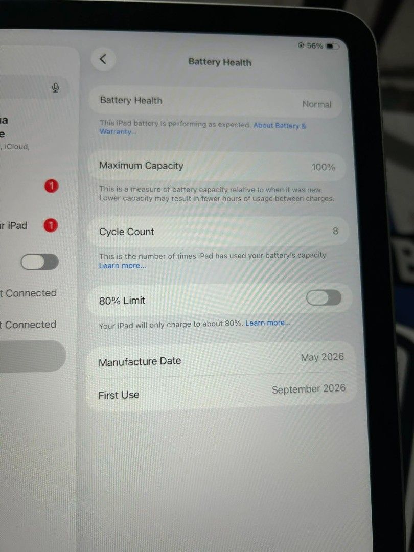 iPad 11th gen 256gb (Category: iPad) located in Quezon City. Submitted by maruyawa (Listing ID 1469320610, Image 3). Description: ipad 11th gen 256gb wifi only 100 battery health 8 cycle count complete package with receipt almost new.