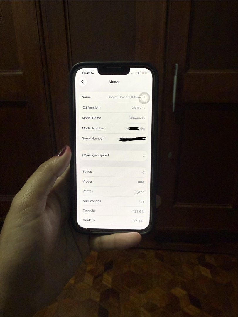 Iphone 13 128gb starlight 15k (Category: iPhone 13 Series) located in San Jose del Monte. Submitted by lianxxx (Listing ID 1469327743, Image 3). Description: IPHONE 13 128GB (STARLIGHT) 15k FIXED no sim restrictions lady owned 10 cases with box essager cord nabili namin ng 25k sa starmall sjdm 1 year and 2 months old no dents alagang alaga Minimal case mark lang No icloud issues Unli reset Helping my partner lang Pm if interested.