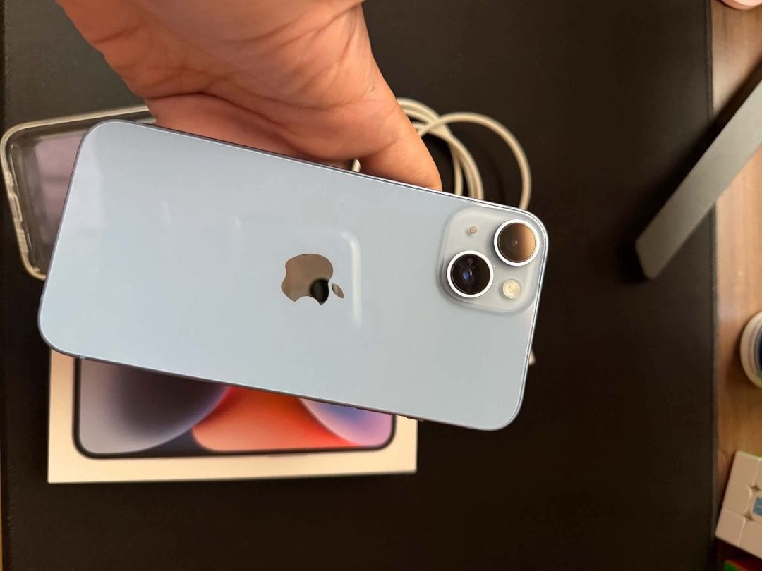 Iphone 14 128GB (Category: iPhone 14 Series) located in Cavite. Submitted by shairagjavier (Listing ID 1469210213, Image 3). Description: 128GB Sierra Blue 83% battery health OS is updated to 26.5 Open line Comes with its original box, charging cord and brick All working face ID, true tone No known issues No history of repair Free clear case.