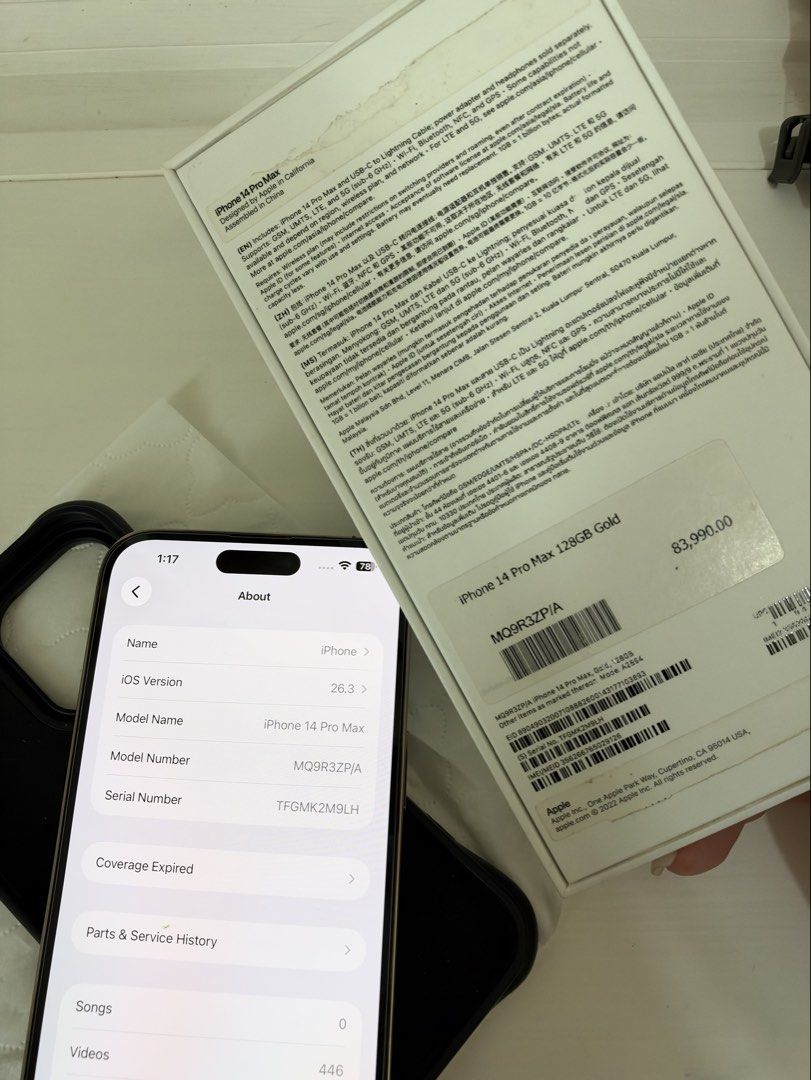 Iphone 14 pro max 128gb (Category: iPhone 14 Series) located in Valenzuela. Submitted by nicolem25 (Listing ID 1469207583, Image 3). Description: Issues: Has dead pixel Battery health 75% needs service Fixed price.