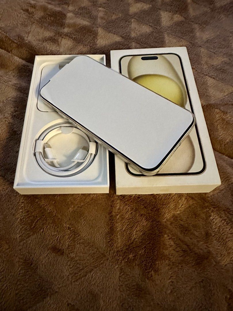 iPhone 15 Plus | 128GB | Yellow 💛 (Category: iPhone 15 Series) located in Santa Cruz, Pampanga. Submitted by david029_95 (Listing ID 1469181294, Image 1). Description: Pristine, like-new condition! From my personal iPhone collection. Barely used and carefully maintained. • 100% Battery Health • Excellent cosmetic condition • Complete with original box • Original charging cable (unused) • Official Yellow color RFS: Downsizing my iPhone collection