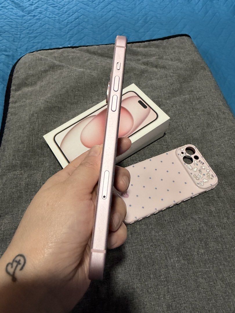 iPhone 15plus 256gb (1st owned/open line) (Category: iPhone 15 Series) located in Quezon City. Submitted by mjmic (Listing ID 1469206752, Image 3). Description: - Model: iPhone 15 Plus - Storage: 256GB - Color: Pink - Status: 1st owned, Open Line to all networks - Condition: Excellent physical condition, well-maintained - Battery Health: 82% - Inclusions: Original box and matching phone case - Perfect for daily use, photography, and large storage