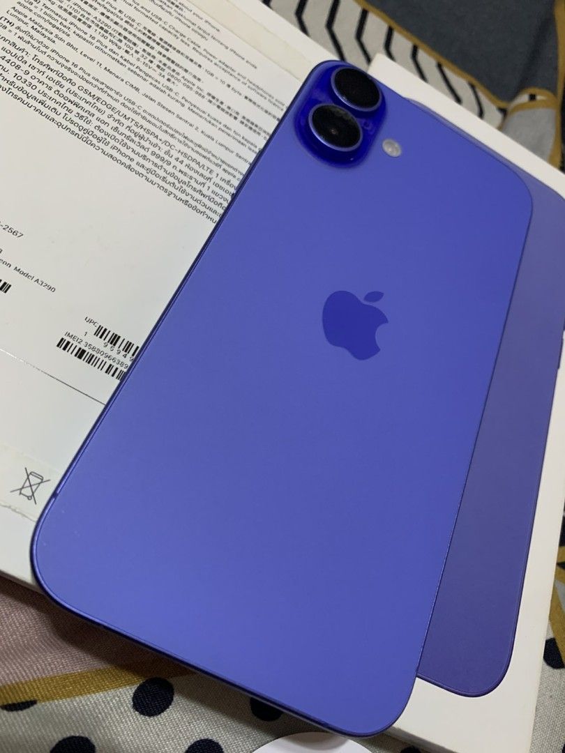 Iphone 16 PLUS - 128gb (Category: iPhone 16 Series) located in Manila. Submitted by jacks_jm (Listing ID 1469204988, Image 3). Description: Iphone 16 Plus 128gb - Ultramarine 93% Batt - Open line Any Sim ZP/A Local Variant - NTC Approved Beyond The Box Purchased No issues - normal paint chips Complete Inclusions Original Box same imei Original Cord Case - Sim Ejector .
