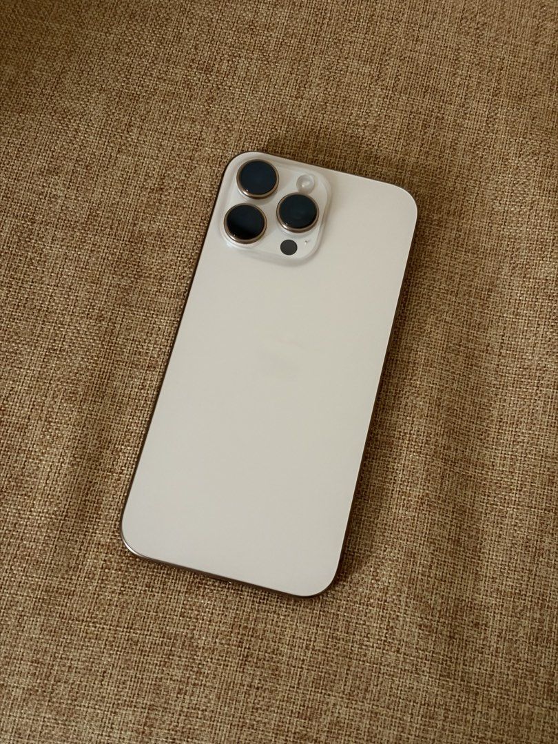 Iphone 16pro Max (Category: iPhone 16 Series) located in Binan City. Submitted by alreadyloved.p (Listing ID 1469240764, Image 1). Description: iPhone 16pro Max Desert Titanium 256gb 87% BH US Variant E-Sim Only Unlocked Phone only. No inclusions..