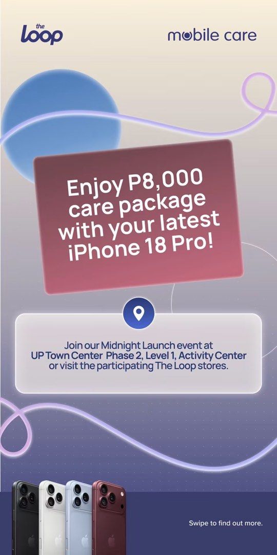 Iphone 18 pro 256gb Brandnew (Category: iPhone 18 Series) located in Quezon City. Submitted by tyler8. (Listing ID 1469199185, Image 3). Description: Iphone 18 pro 256gb Brandnew With midnight launch freebies mobile care worth 8k service SRP PRICE: 99,990 SELLING PRICE: 92,000 only open for swap to any lower model Comes with official receipt under my name with indicated worth 8k mobile care. Strictly for meetup or pickup sa house ko Pickup loc Ma
