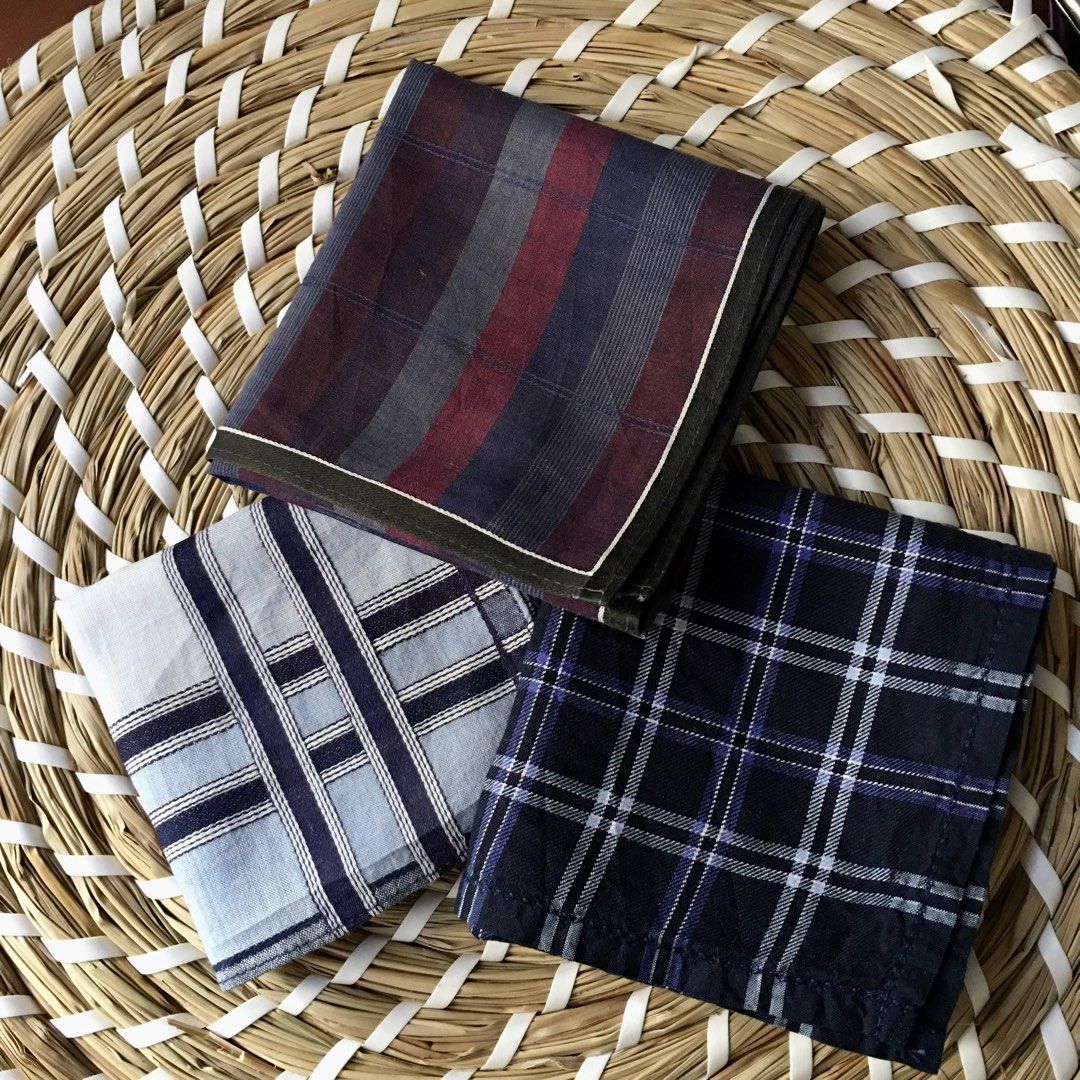 Japan hankies for men bundle 3pcs (Category: Handkerchief & Pocket Squares) located in Quezon, Isabela. Submitted by hankies_garden2 (Listing ID 1469282083, Image 1). Description: Fixed price‼️ Cotton hankies from Japan 1 day reservation only‼️ *Please manage your expectations if there would be min flaws/ washable dirt/ small storage stain- major flaws will be disclosed #japanhankies #japanscarves #mcm #branded #fendi #picasso #luxuryhanky #celin
