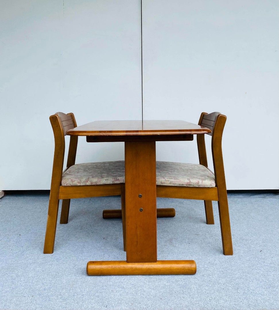 "JAPAN SURPLUS" 2-SEATER SOLID WOOD DINING SET (Category: Tables & Sets) located in Manila. Submitted by shawii_ (Listing ID 1469187341, Image 1). Description: "JAPAN SURPLUS" 2-SEATER SOLID WOOD DINING SET SIZE: 37L" x 25W" x 27H" inches 18L" x 18W" x 16Sh" x 30H" inches (AS-IS ITEM) IN GOOD CONDITION.