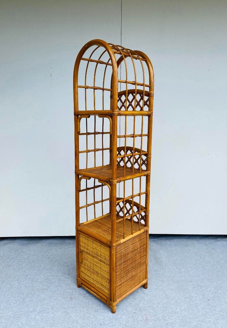 "JAPAN SURPLUS" SLIM ARC RATTAN SHELVES (Category: Shelves, Cabinets & Racks) located in Manila. Submitted by shawii_ (Listing ID 1469183397, Image 3). Description: "JAPAN SURPLUS" SLIM ARC RATTAN SHELVES SIZE: 14.5L" x 14W" x 64H" inches (AS-IS ITEM) IN GOOD CONDITION.