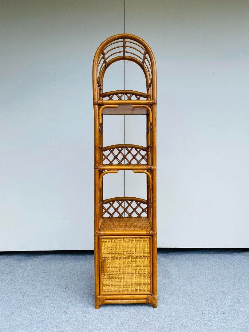 "JAPAN SURPLUS" SLIM ARC RATTAN SHELVES (Category: Shelves, Cabinets & Racks) located in Manila. Submitted by shawii_ (Listing ID 1469183397, Image 1). Description: "JAPAN SURPLUS" SLIM ARC RATTAN SHELVES SIZE: 14.5L" x 14W" x 64H" inches (AS-IS ITEM) IN GOOD CONDITION.