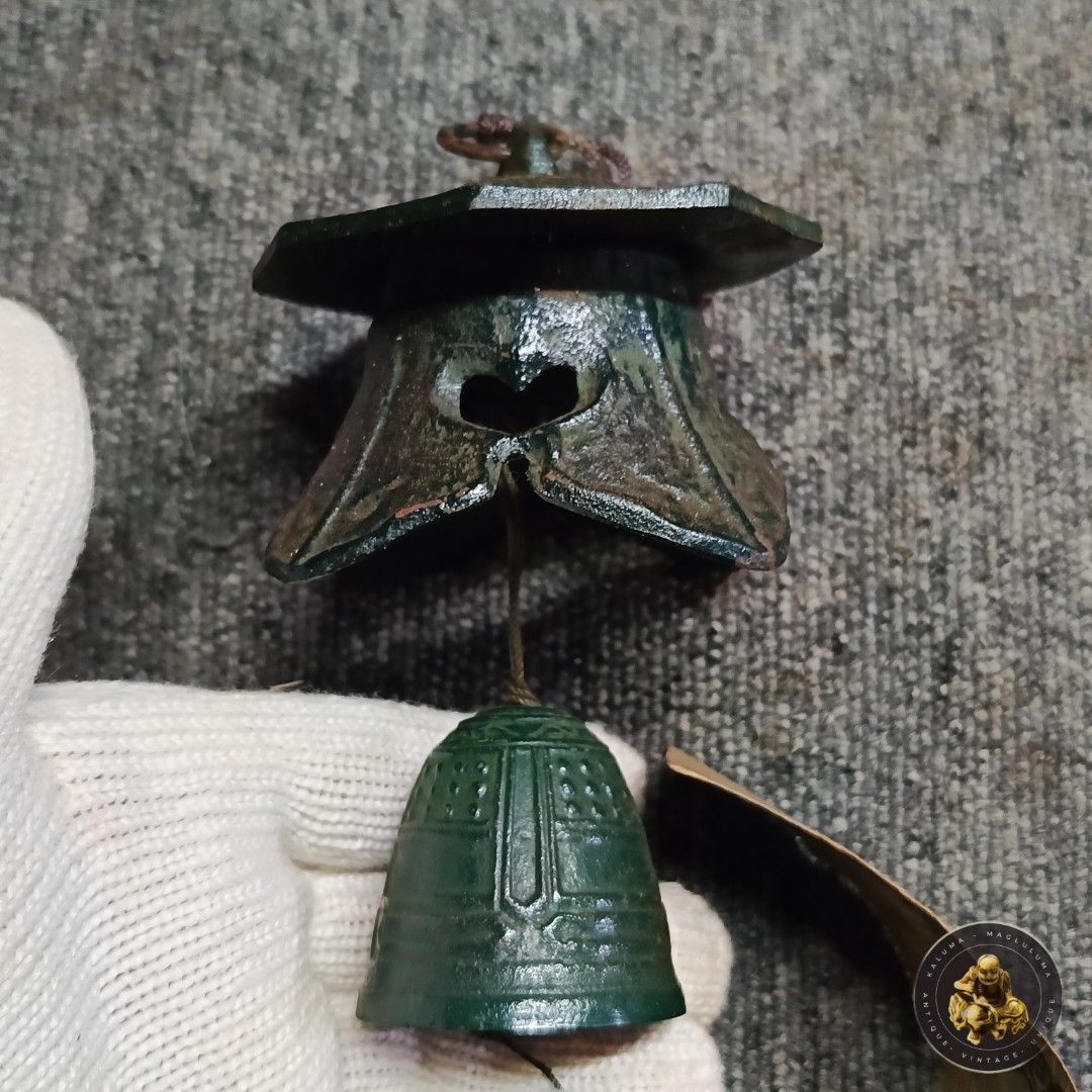 Japanese Cast Iron Wind Chime Fūrin (Category: Vintage Collectibles) located in Meycauayan. Submitted by ka_luma (Listing ID 1469307281, Image 2). Description: Japanese cast iron wind chime (Fūrin) styled like a hanging lantern (Tōrō) and a temple bell (Tsurigane)..