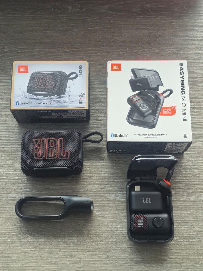 JBL Go 5 Speaker and Easy Sing Mic (Category: Portable Audio Accessories) located in San Juan City. Submitted by aisaku (Listing ID 1469195537, Image 1). Description: For sale JBL Go 5 Speaker and JBL Easy Sing Mic bluetooth x IP68 complete set both with box and manuals Dm me for inquiries..
