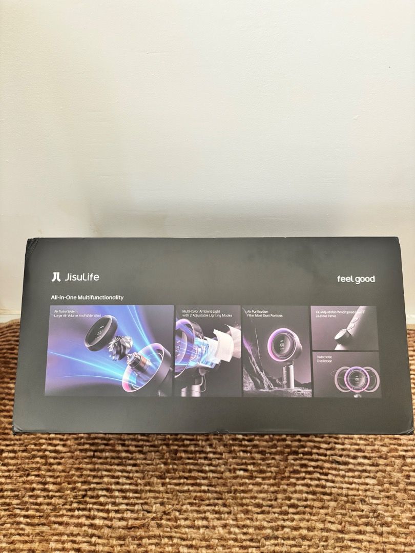 Jisulife Table Fan Pro 3 (Category: Fans) located in Taguig. Submitted by unclatteredlife2124509 (Listing ID 1469392854, Image 3). Description: - Item: Jisulife Table Fan Pro 3 - Color: Dark Grey - Condition: Like New (Box opened only to check and test functionality) - Features: 100 adjustable wind speeds, digital display screen, multi-color ambient light ring, and built-in air purification filter - Inclusions: Original box and manual - Perfect f