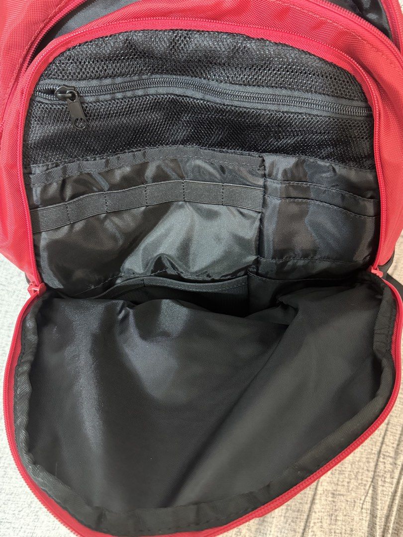 Jordan Red Black Backpack 15 Inch Laptop Compartment (Category: Backpacks) located in Manila. Submitted by vhoggz (Listing ID 1469336660, Image 2). Description: Jordan Backpack - Large main compartment with a padded sleeve for up to 15-inch laptops - Front zip pocket equipped with handy organizers and a mesh pouch - Breathable padded back panel featuring stitched Jordan branding MOP: BDO, BPI.