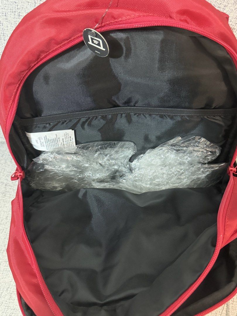 Jordan Red Black Backpack 15 Inch Laptop Compartment (Category: Backpacks) located in Manila. Submitted by vhoggz (Listing ID 1469336660, Image 3). Description: Jordan Backpack - Large main compartment with a padded sleeve for up to 15-inch laptops - Front zip pocket equipped with handy organizers and a mesh pouch - Breathable padded back panel featuring stitched Jordan branding MOP: BDO, BPI.