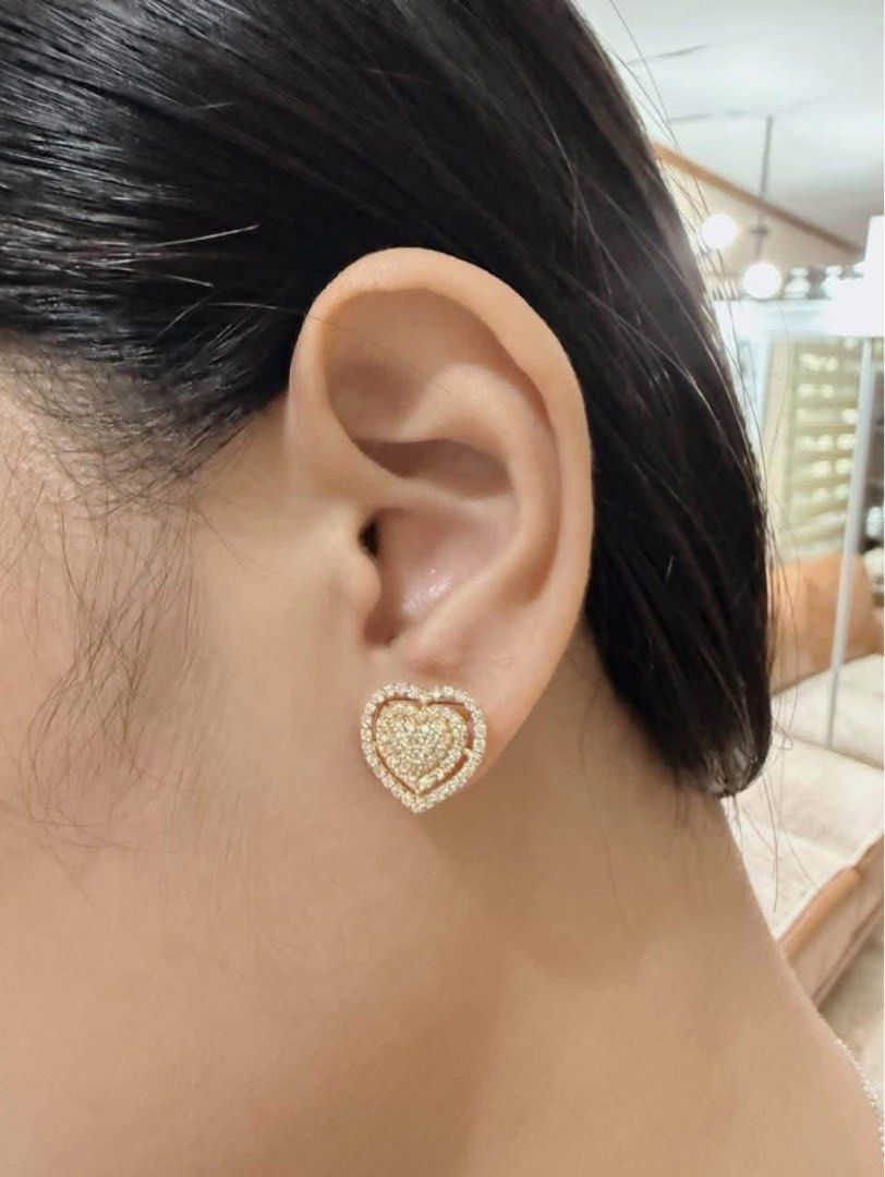 K18 Heart Shape Diamond earrings (Category: Earrings) located in Manila. Submitted by annafinds (Listing ID 1469350333, Image 1). Description: A double heart-shaped of 1ct total of natural diamonds set in K18 Japan yellow gold. ₱49,999 Open for layaway..