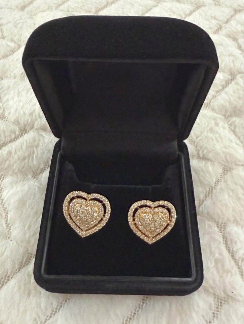 K18 Heart Shape Diamond earrings (Category: Earrings) located in Manila. Submitted by annafinds (Listing ID 1469350333, Image 2). Description: A double heart-shaped of 1ct total of natural diamonds set in K18 Japan yellow gold. ₱49,999 Open for layaway..
