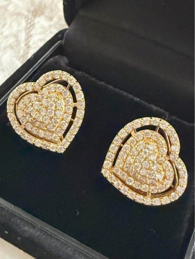 K18 Heart Shape Diamond earrings (Category: Earrings) located in Manila. Submitted by annafinds (Listing ID 1469350333, Image 3). Description: A double heart-shaped of 1ct total of natural diamonds set in K18 Japan yellow gold. ₱49,999 Open for layaway..