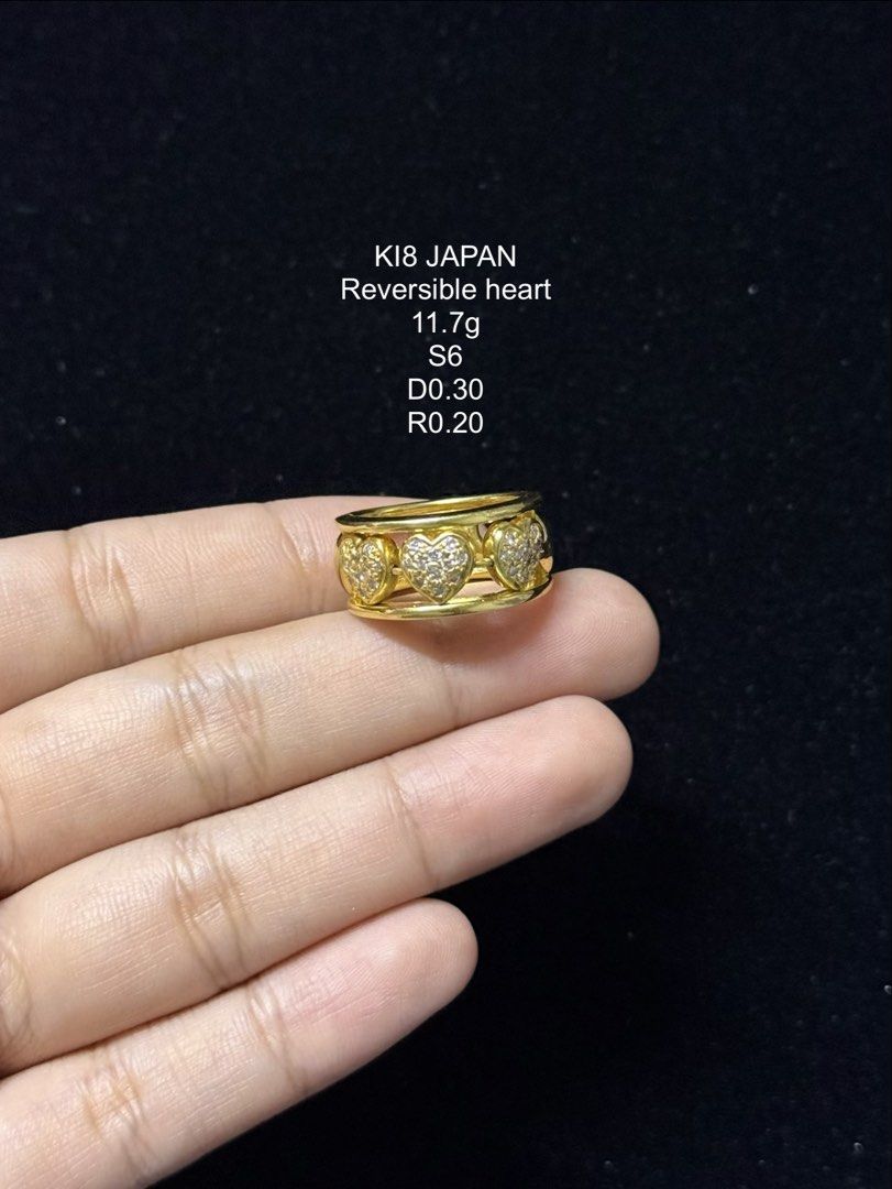 K18 Japan Diamond Heart Ring (Category: Rings) located in Manila. Submitted by danica_delara_797 (Listing ID 1469337529, Image 1). Description: K18 Japan Gold Ring Reversible Heart 11.7 grams Size 6 D0.30 R0.20 8,200 per gram ( slightly nego ) COD & COP available with minimal security deposit. 📍Manila.
