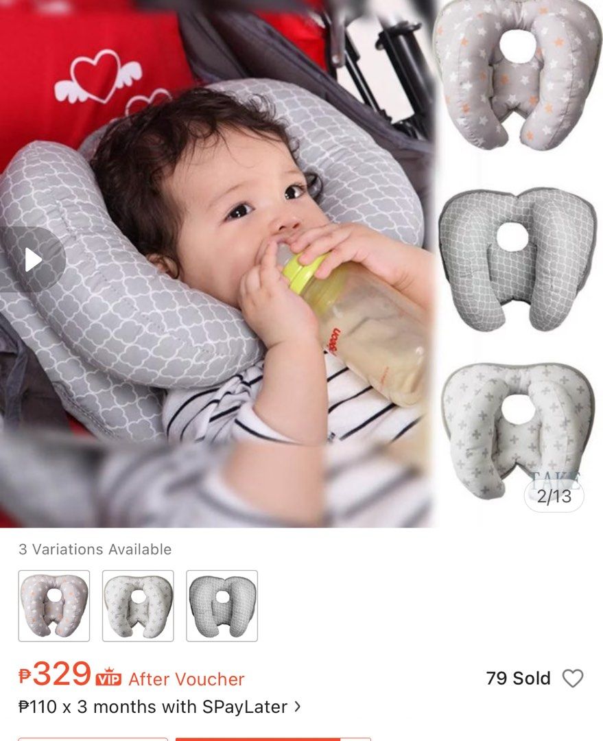 Kakiblin Baby Head Support Pillow Grey Clover Pattern (Category: Children's Beds) located in Marikina City. Submitted by lovegoeson (Listing ID 1469379333, Image 3). Description: - Brand: Kakiblin - Design: Grey clover pattern - Purpose: Keeps baby's head steady in strollers and car seats - Material: Soft fabric construction - Features: Velcro strap at the back for easy attachment - Condition: Pre-loved, slight stain on the front right side (refe