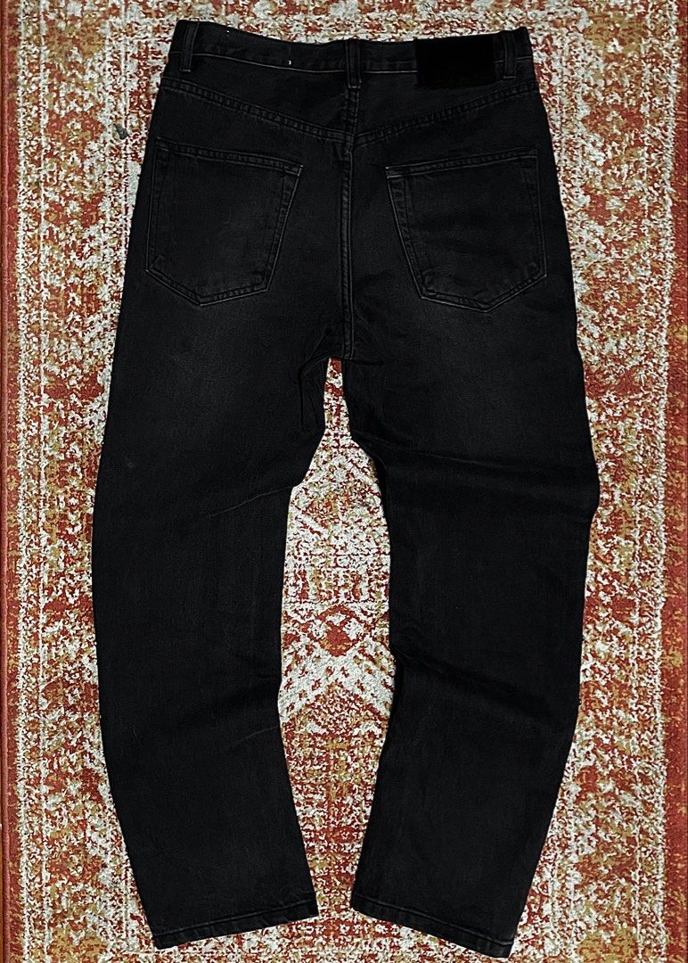 Kapital Black Studded Denim Jeans (Category: Jeans) located in Dumaguete. Submitted by raspberrypepsi (Listing ID 1469191312, Image 2). Description: Length: 41.5" Waist: 16.5" Width: 9" Hem: 7.5" - Brand: Black Kapital (Made in Japan) - Style: Straight leg cut with button fly and traditional five-pocket design - Details: Intricate silver stud patterns running down the outer seams of both legs - Material: Heavyweight solid cotton denim - Branding:
